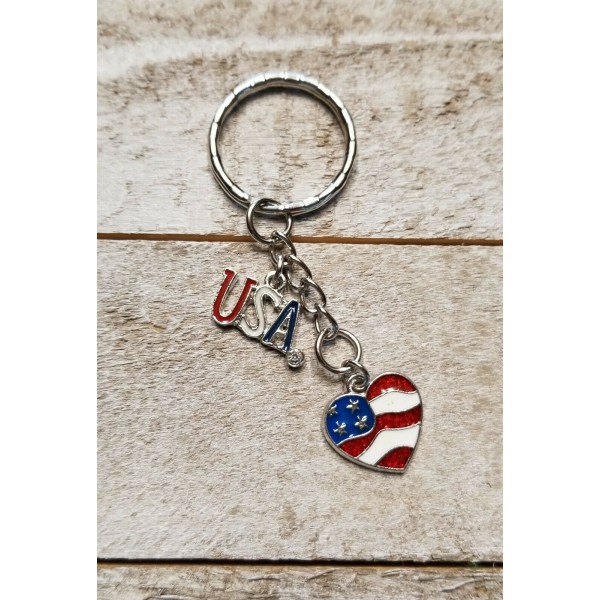 Handmade USA Heart Flag Charm Keychain Handmade USA Heart Flag Charm Keychain