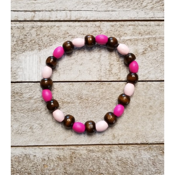 Handmade Wooden Beaded Bracelet Stretch Earth Tone Pink Jewelry Accessory