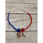 Red, White and Blue Tiny Seed Bead USA Bracelet