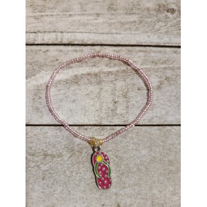 TYD-1189 : Pink Tiny Glass Seed Bead Bracelet With Flip Flop Charm at Heavens Charms