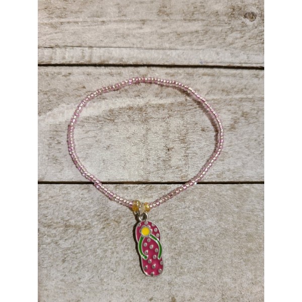 Pink Glass Seed Bead Stretch Bracelet Flip Flop Charm Heavens Charms 6 Inch
