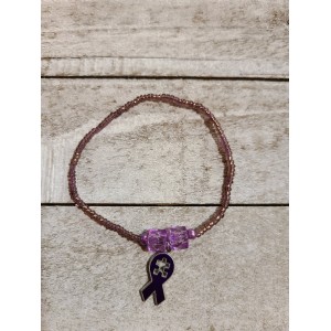 TYD-1190 : Tiny 6 inch Purple Glass Seed Bead Bracelet With Puzzle Ribbon Charm at Heavens Charms