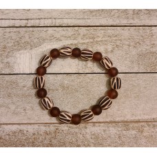Chunky Brown and Tan Stretch Beaded Bracelet 