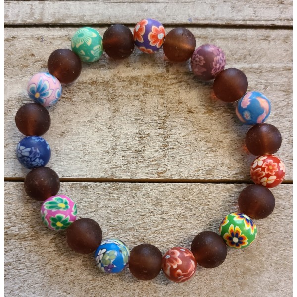 Beaded Flowery Bracelet Handmade Floral Stretch Jewelry Gift