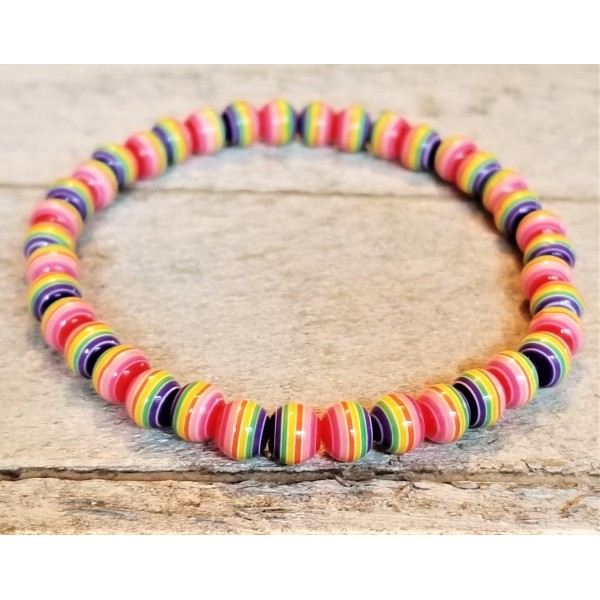 Rainbow Beaded Bracelet Handmade Stretch Jewelry Vibrant Colorful Gift