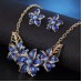 RTD-3741 : Blue Fashion Flowers Necklace and Earring Jewelry Set Blue and Gold at Heavens Charms